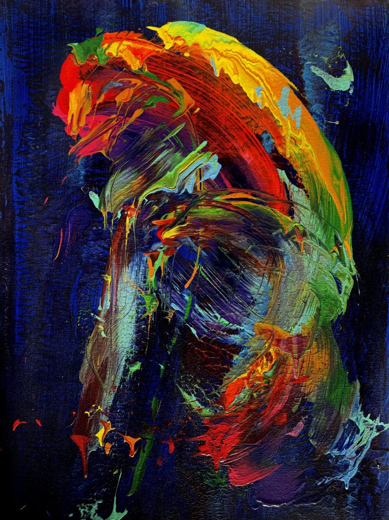 A cowering figure in the rain. Shelter From the Storm Acrylic on canvas 24x18
